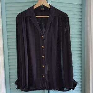 Vintage Escada Couture Black Silk Blouse with Gold Accents